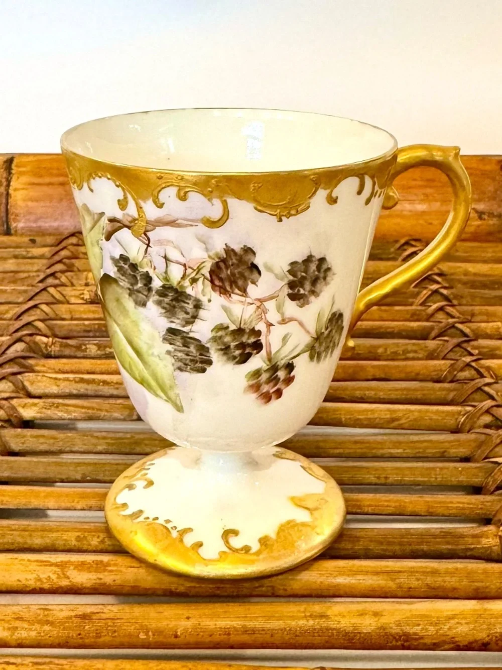 Vintage Hand Painted Porcelain 2-Pc Set Monogram Plate & Footed Berry Teacup